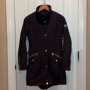 •S• GUESS Car Coat/Jacket Black Zip/Snap Front wCorset faux Leather laced sides